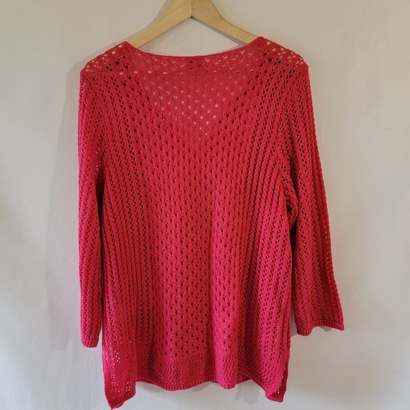 CHICO'S Crochet Detail Jamie Pullover Top Sz 3/L in Raspberry Cottagecore Fairy - Picture 4 of 12